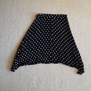 Black and White Polkadot Skirt Asymmetrical Hem